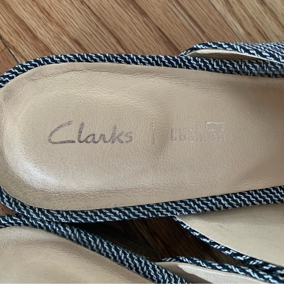 Clarks Womens Pure Blush Navy Canvas US 10M Cushion Plus Mules Striped Slip On - Picture 5 of 14